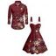 Christmas Snowflake Light Point Print Mini Dress and Turn Down Collar Casual Button-up Shirt Outfit - Rouge Vineux S | US 4