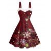 Christmas Snowflake Light Point Print Mini Dress and Turn Down Collar Casual Button-up Shirt Outfit - Rouge Vineux S | US 4
