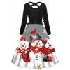 Robe de Noël à imprimé flocons et bonhommes de neige, ceinture croisée - Noir XXXXXL | US 20
