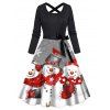 Robe de Noël à imprimé flocons et bonhommes de neige, ceinture croisée - Noir XXXXXL | US 20