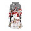Robe sweat à capuche de Noël, imprimé bonhomme de neige, flocon de neige et lapin, à lacets - Gris Clair XXXXXL | US 20