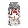 Robe sweat à capuche de Noël, imprimé bonhomme de neige, flocon de neige et lapin, à lacets - Gris Clair XXXXXL | US 20