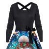 Robe de Noël imprimée de bonhommes de neige et de flocons de neige, avec ceinture croisée - Noir XXXXXL | US 20