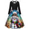 Robe de Noël imprimée de bonhommes de neige et de flocons de neige, avec ceinture croisée - Noir XXXXXL | US 20