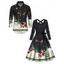 Couple Outfit Christmas Tree Elk Santa Claus Print Belt Dress and Shirt Set - Noir S | US 4