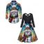 Christmas Couple Outfit Snowman Snowflake Colored Printed Belt Dress and Shirt Set - Noir S | US 4