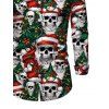 Holiday Couple Outfit Christmas Tree Skulls Print Belt Dress and Shirt Set - Noir S | US 4