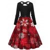 Christmas Couple Outfit Snowflake Plaid Print Belt Dress and Shirt Set - Rouge Vineux S | US 4