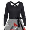 Christmas Couple Outfit Snowflake Snowman Print Belt Dress and Shirt Set - Noir S | US 4