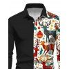Chemise de Noël pour homme à manches longues imprimée avec motif zigzag, élan, cloche et sapin. - Noir 5XL