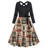 Robe de Noël imprimée avec motif élan, flocons de neige et sapin, à ceinture croisée - Noir XXXXXL | US 20