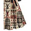 Robe de Noël imprimée avec motif élan, flocons de neige et sapin, à ceinture croisée - Noir XXXXXL | US 20