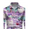Chemise de Noël pour homme, imprimé 3D Père Noël, manches longues - violet lavande 5XL