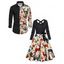 Couple Outfit Zig Zag Elk Bell Christmas Tree Printed Belt Dress and Shirt Set - Noir S | US 4