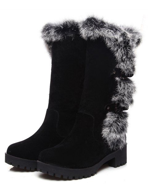 Colorblock Faux Fur Buckle Strap Snow Boots