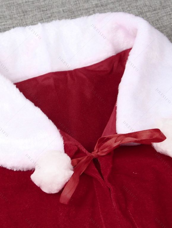 Châle de Noël Panneau Frangé en Blocs de Couleurs en Velours - Rouge 