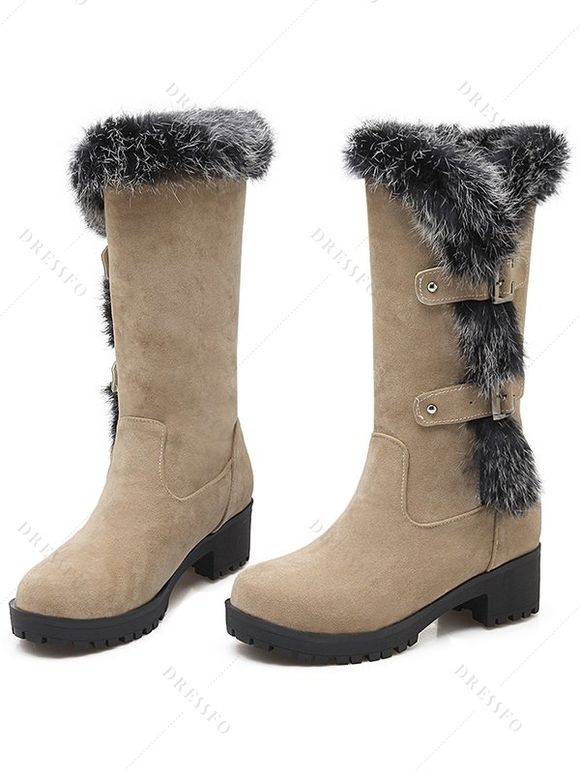 Colorblock Faux Fur Buckle Strap Snow Boots - café lumière EU 43