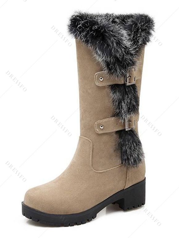 Colorblock Faux Fur Buckle Strap Snow Boots - café lumière EU 43