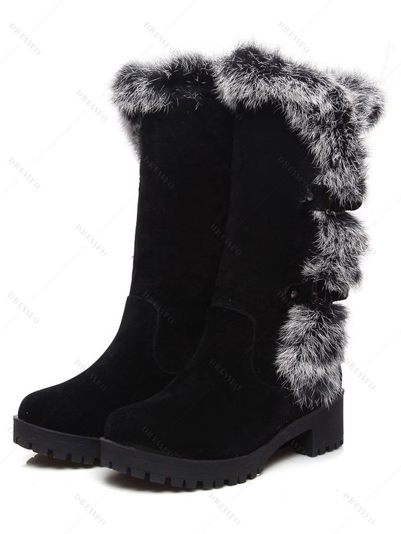 Colorblock Faux Fur Buckle Strap Snow Boots - Noir EU 43