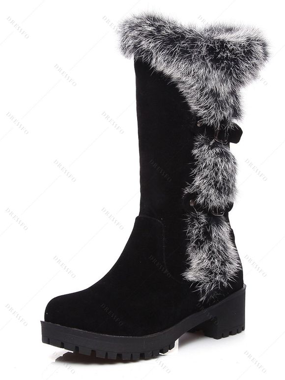 Colorblock Faux Fur Buckle Strap Snow Boots - Noir EU 43
