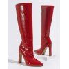 Solid Color Stone Pattern Pointed Toe High Heels Knee-length Boots - Rouge EU 42