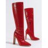 Solid Color Stone Pattern Pointed Toe High Heels Knee-length Boots - Rouge EU 42