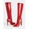 Solid Color Stone Pattern Pointed Toe High Heels Knee-length Boots - Rouge EU 35