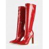 Solid Color Stone Pattern Pointed Toe High Heels Knee-length Boots - Rouge EU 35