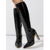 Solid Color Stone Pattern Pointed Toe High Heels Knee-length Boots - Noir EU 42