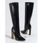 Solid Color Stone Pattern Pointed Toe High Heels Knee-length Boots - Noir EU 42