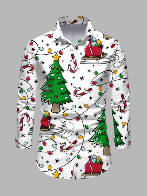 Chemise à manches longues pour homme avec imprimé sapin de Noël, éclairs et flocons de neige