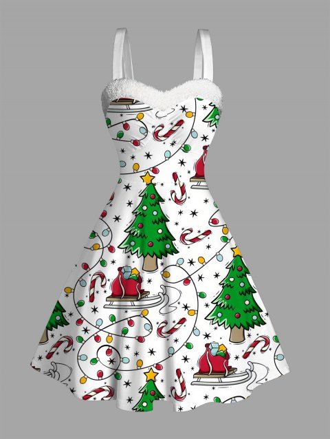 Robe en fausse fourrure avec guirlandes d'éclairs et imprimé flocons de neige