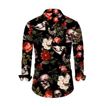 Vacation Couple Outfit Skull Floral Rose Leaf Print Belt Dress and Shirt Set