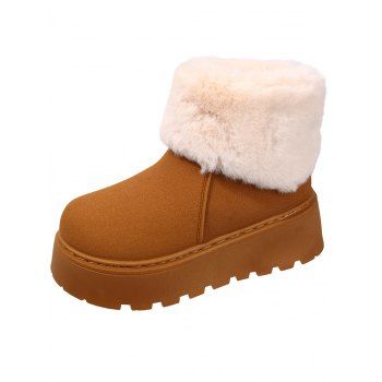 Plush Lining Snow Boots Furry Cuff Round Toe Warm Boots
