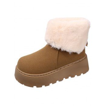 Plush Lining Snow Boots Furry Cuff Round Toe Warm Boots