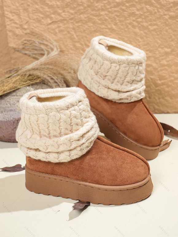 Warm Snow Boots Over-the-Knee Chunky Sole Knit Sock Outdoor Boots - Brun EU 37