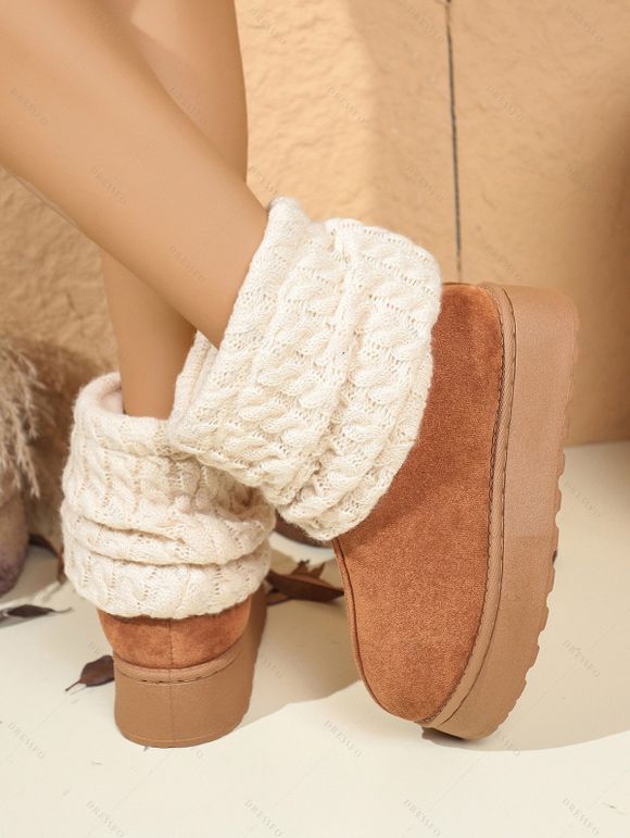 Warm Snow Boots Over-the-Knee Chunky Sole Knit Sock Outdoor Boots - Brun EU 37