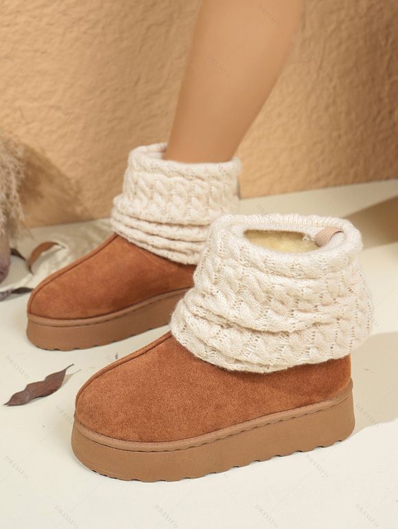 Warm Snow Boots Over-the-Knee Chunky Sole Knit Sock Outdoor Boots - Brun EU 37