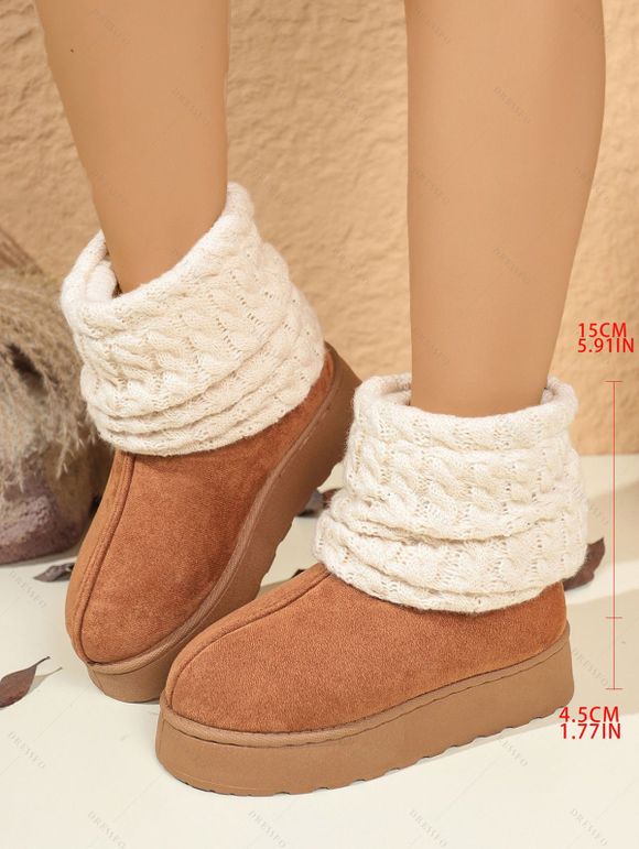 Warm Snow Boots Over-the-Knee Chunky Sole Knit Sock Outdoor Boots - Brun EU 37