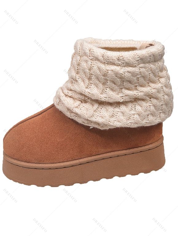 Warm Snow Boots Over-the-Knee Chunky Sole Knit Sock Outdoor Boots - Brun EU 37