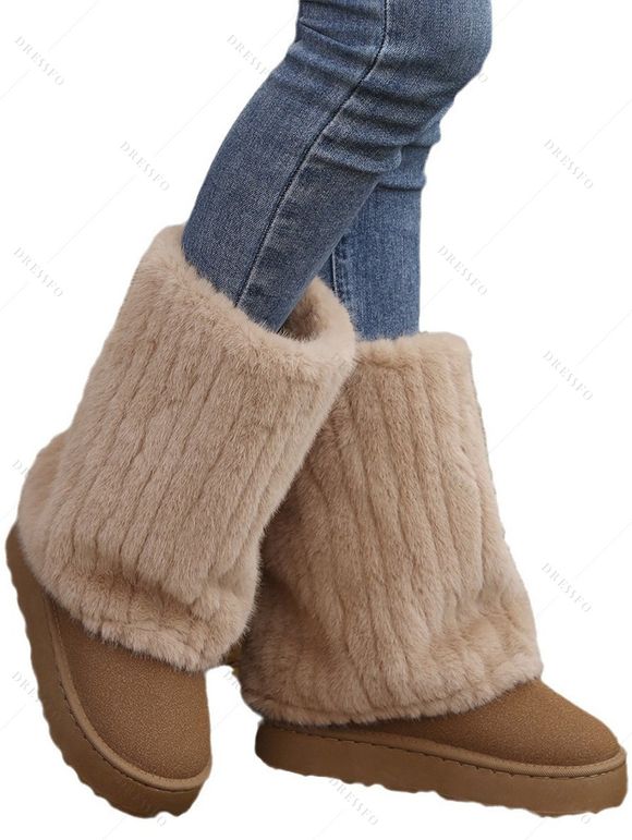Slip-On Winter Boots for Women Plush Lined Ankle Snow Boots - café lumière EU 42