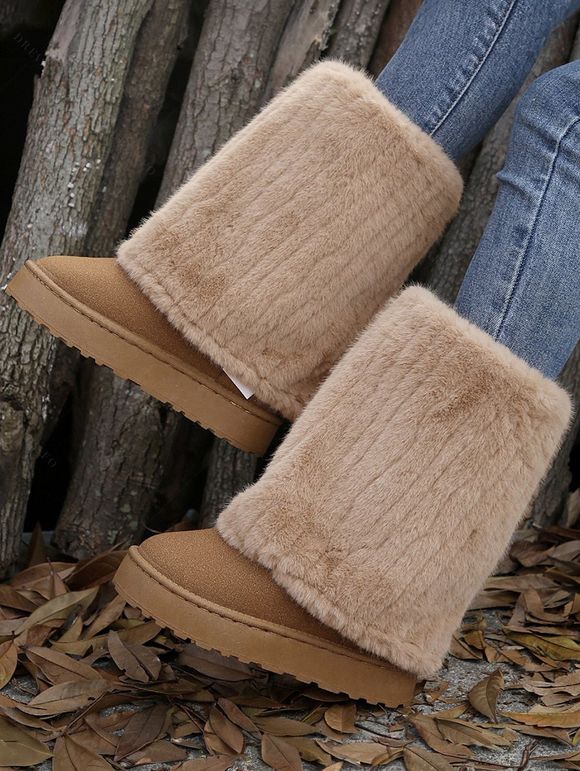Slip-On Winter Boots for Women Plush Lined Ankle Snow Boots - café lumière EU 42