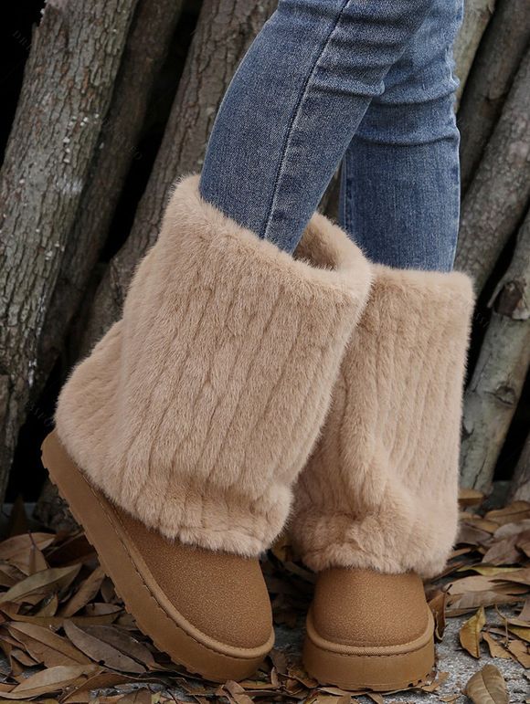 Slip-On Winter Boots for Women Plush Lined Ankle Snow Boots - café lumière EU 42