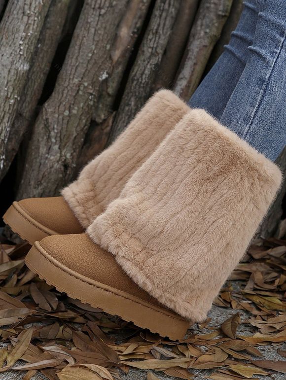 Slip-On Winter Boots for Women Plush Lined Ankle Snow Boots - café lumière EU 42