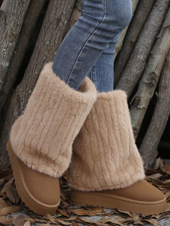 Slip-On Winter Boots for Women Plush Lined Ankle Snow Boots - café lumière EU 42