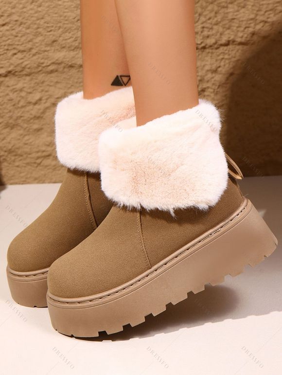 Plush Lining Snow Boots Furry Cuff Round Toe Warm Boots - café lumière EU 42
