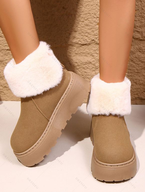 Plush Lining Snow Boots Furry Cuff Round Toe Warm Boots - café lumière EU 42