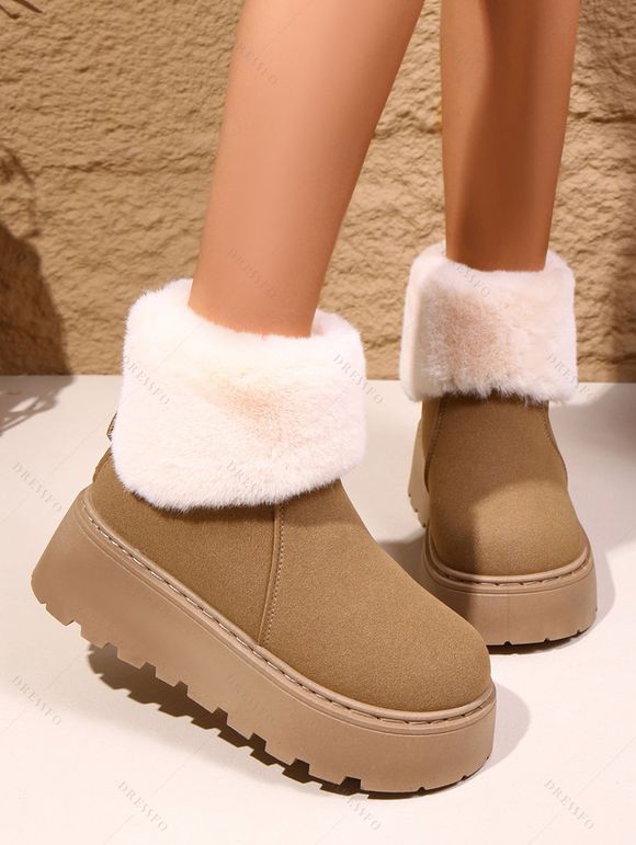 Plush Lining Snow Boots Furry Cuff Round Toe Warm Boots - café lumière EU 42