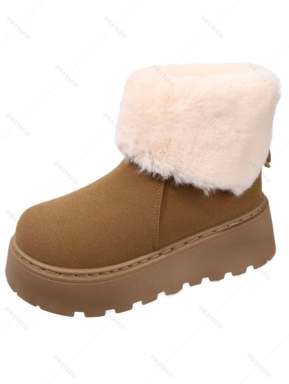 Plush Lining Snow Boots Furry Cuff Round Toe Warm Boots - café lumière EU 42