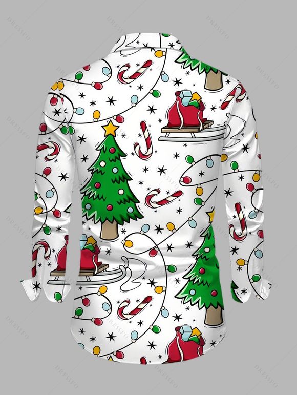 Chemise à manches longues pour homme avec imprimé sapin de Noël, éclairs et flocons de neige - Blanc 5XL